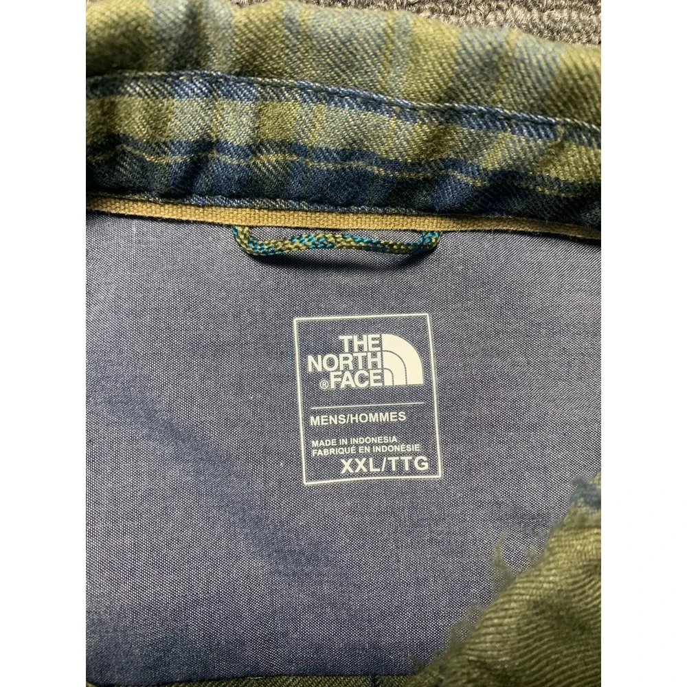 Men North Face Green Long Sleeve Approach Flannel Button Stripe Shirt XXL